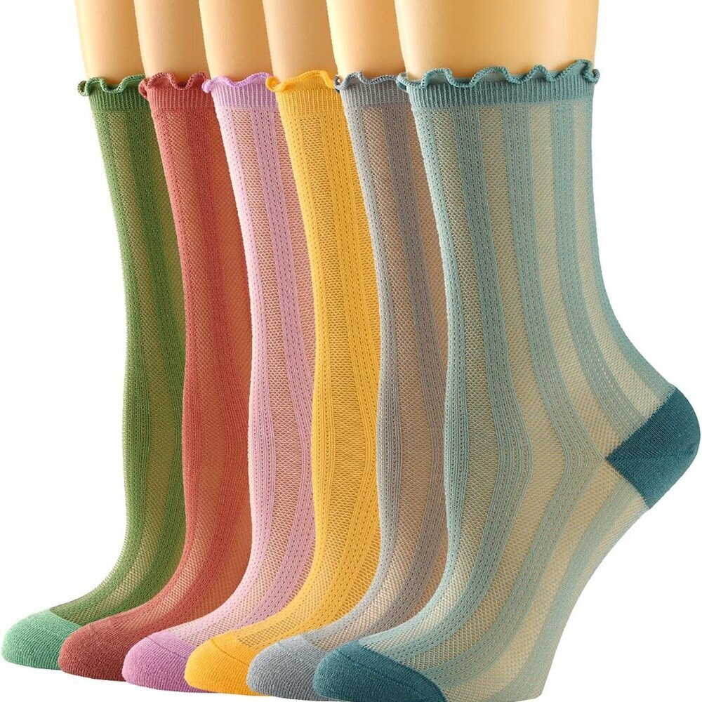 Womens Socks, Ruffle Turn-Cuff Casual Ankle Socks Breathable Cool Knit Cotton Le